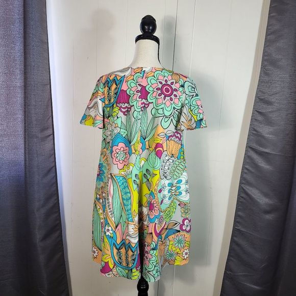 JUDITH MARCH Retro Colorful Floral V Neck Swing Dress Size Medium - Picture 3 of 3